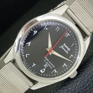 OROLOGIO INDIANO VINTAGE HMT JANATA CARICA MANUALE UOMO ARABO QUADRANTE NERO a441032-2 - Foto 1 di 9