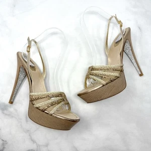 Rene Caovilla Sandale Seide Strass verziert Riemchen Slingback Plateau Absatz - Bild 1 von 14