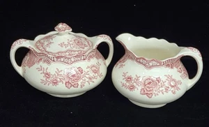 Crown Ducal Bristol rot Milchkännchen und Zucker (kleiner Chip unter Deckel) - Bild 1 von 15