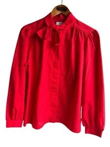 Vintage Alicia Womens XL Red Long Sleeve Neck Bow Career Disco Retro Blouse - Picture 1 of 6