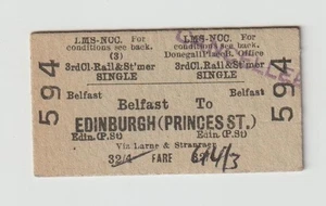 Irish Railway Ticket LMS NCC Belfast - Edinburgh Princes St 3rd Single Edmondson - Bild 1 von 1