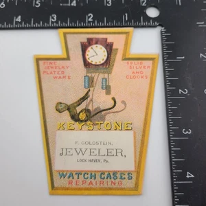 Victorian Trade Card F Goldstein Jeweler Keystone Clocks Antique Loch Haven PA - Bild 1 von 3