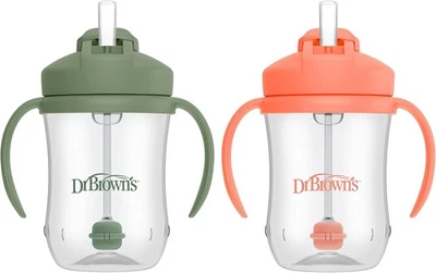 Dr. Brown's Baby's First Straw Cup 9oz paquete de 2 coral y verde oliva Foto 1 de 4