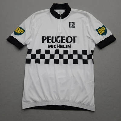 Camiseta deportiva de ciclismo SMS Santini 2XL XXL blanca negra Peugeot Michelin BP 1/4 cremallera Italia Foto 1 de 4