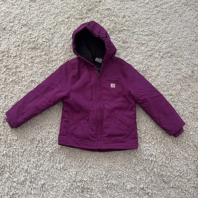 GIRLS CARHARTT PURPLE PLUM XXS SIZE 4-5 WINTER JACKET COAT FLEECE LINED HOODED - Image 1 of 4