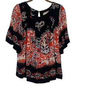 LOFT Damen Gr. M rot Paisley Print Bluse Schlagärmel Viskose Boho - Bild 1 von 10
