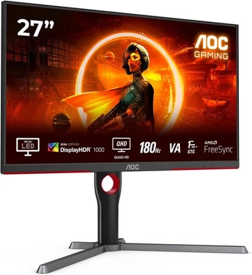 AOC Q27G3XMN 27" Gaming Monitor QHD 180Hz HDR1000 1ms FreeSync HDMI DP - Bild 1 von 4