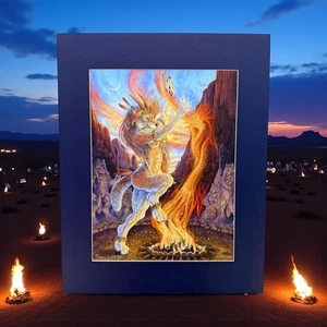 Arte de fantasía de fuego sagrado Wolf Christy “Goldenwolf” Grandjean firmado 50/500 20x16 - Imagen 1 de 18