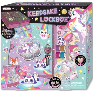 Hot Focus Unicorn Keepsake Glow Lockbox Decorate With Stickers Pens Tape Craft - Picture 1 of 2