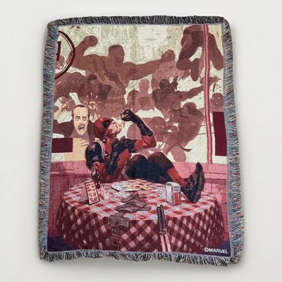 RARE Marvel Deadpool “Pizza Party” Woven Tapestry Throw Blanket 48" x 60" 2016 - Image 1 of 4