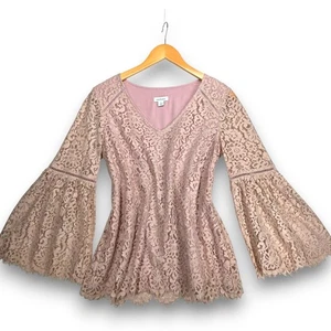 Camisa Top Sundance Encantadora Manga Campana Encaje Rosa Rubor Pequeña Forrada Occidental - Imagen 1 de 8