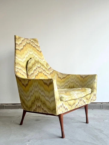Vintage Mid Century Modern Paul McCobb Tall Yellow Lounge Chair Symmetric Group Cover