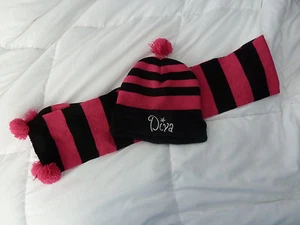 Diva Black and Pink Hat Scarf Set Girls Sz 4-14 - Picture 1 of 3