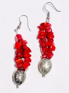 Polished Stone Chip Bead Drop Earrings - New - Picture 1 of 1