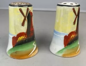 Japan Vintage Salt and Pepper Shakers Porcelain Ceramic Windmill Painted - Picture 1 of 6