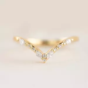 14k Yellow Gold 0.20 Ct Round Cut Lab Created Diamond Engagement Band 2 MM - Picture 1 of 8