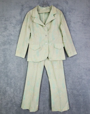 Винтажный 60-х Fritzi брючный костюм размер M желтый пейсли кнопка вверх куртка прямой ноги - Изображение 1 из 4