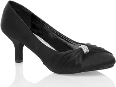 CHIC FEET LADIES BLACK SATIN LOW HEELS WOMENS WEDDING BRIDAL BRIDESMAID SHOE Size 4