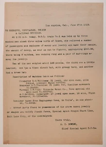 1910 Letter from Los Angeles Special Agent Concerning Train Robbery Ogden Utah - Bild 1 von 2