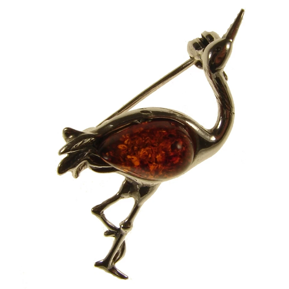 BALTIC AMBER STERLING SILVER 925 LADIES HERRON BROOCH PIN JEWELLERY JEWELRY GIFT - Image 1 of 1