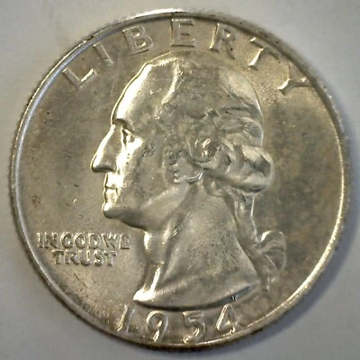 1954 D Washington Silver Quarter Coin 25c Uncirculated 25 Five Cents Denver Mint - Image 1 of 2
