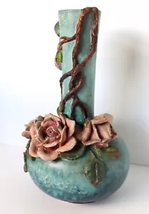 Antique J.J. West Co. "Terraline" Lg. Vase w/ Rose Floral Theme 15" Tall - RARE! - Picture 1 of 20