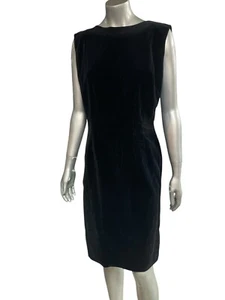 Vintage Sleeveless Black Velvet Shift Knee Length Dress Deep V Back 10/12 - Picture 1 of 2