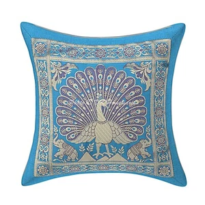 Decorative Brocade Throw Pillow Cover Jacquard 30x30 cm Peacock Cushion Ethnic - Picture 1 of 5