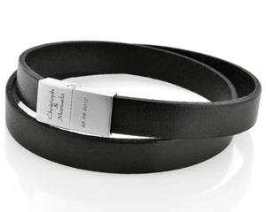 Pulsera de hombre con grabado, correa de cuero negro, grabado en el cierre - Imagen 1 de 3