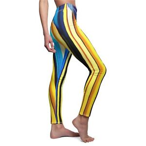 Blue and Yellow Striped - Women's Cut & Sew Casual Leggings (AOP)
