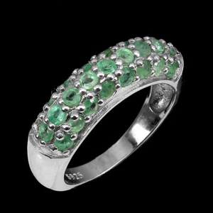 Unheated Round Green Emerald 14K White Gold Plate 925 Sterling Silver Ring 6 - Picture 1 of 9