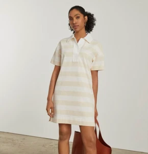 NEW Everlane Organic Cotton Polo Dress Size Medium Beech Bone Stripe Short - Picture 1 of 6