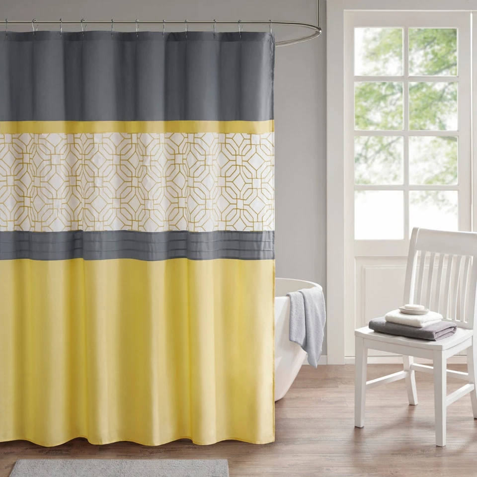 510 Design Embroidered and Pieced Shower Curtain With Liner 5ds70-0096