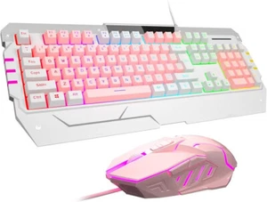Pink Keyboard USB Gaming Keyboards and Mouse Combo, GT817 104 Key Rainbow Bac... - Afbeelding 1 van 6