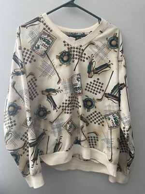 Хвост женщин пуловер рубашка LS гольф узор кремовый длинным рукавом M винтажный 1980-х - Изображение 1 из 4
