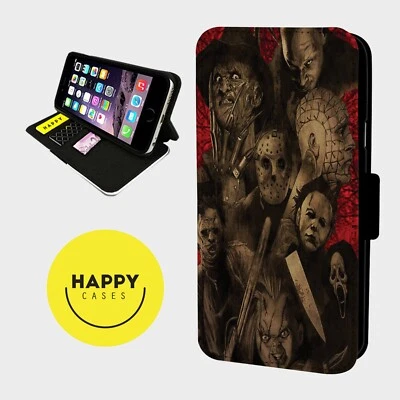 HORROR MONTAGE NIGHTMARE - Faux Leather Flip Phone Case Cover - iPhone/Samsung - Image 1 of 4