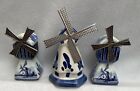 Vtg Hand Painted Delft Holland Ceramic Blue White Spinning Windmill Salt & Pep