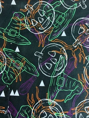 TAFFORD SCRUB TOP SIZES XS, S, M, HALLOWEEN AFRAID OF THE DARK, BLACK OUT NWT - Image 1 of 4