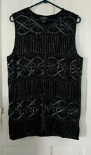 Mary McFadden black silk w/ beads & sequins. Sleeveless long blouse/vest, Medium