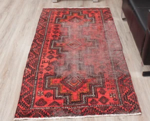 Alfombra de lana tradicional oriental roja 3x6 vintage geométrica anudada a mano - Imagen 1 de 16