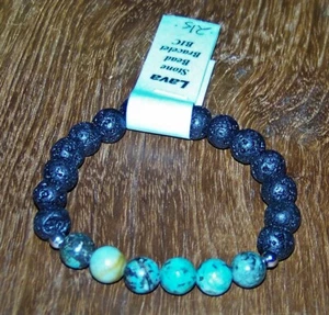 African Turquoise and Lava Rock Bracelet Ex Small - Picture 1 of 3