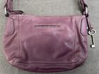 Vintage FOSSIL Hand Bag Handbag Purse Purple Leather W/ Key Excellent