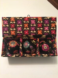 Vera Bradley Christmas Ornaments **Suzani** 3 Glass Bulbs w/ Quilted Fabric Box - Picture 1 of 3