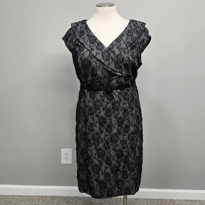 Alex Marie Dress Plus Size 22W Black Lace Overlay Belted Sheath Formal Romantic - Image 1 of 4
