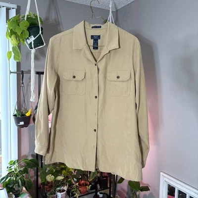 Crazy Horse Shirt Dress Button Down Collared Pockets Tan Career Size XL - Image 1 of 4