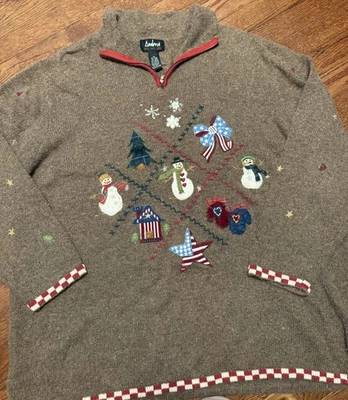 Suéter feminino Ambra marca marrom feio Natal férias 3X plus size lã Ramie - Imagem 1 de 4