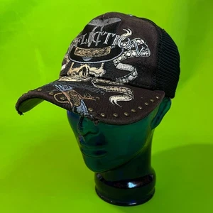Y2K Affliction Truckermütze Totenkopf Gun braun schwarz Snapback Cap Nieten - Bild 1 von 7