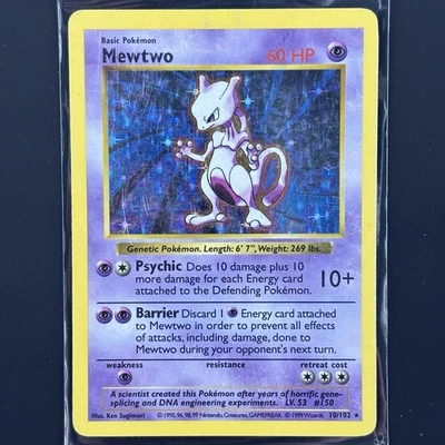 Mewtwo 10/102 Shadowless Base Set Holo Rare Pokemon Card TCG Vintage 1999 DMG - Image 1 of 4
