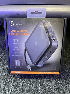 j5create Type-C Dock Dual 4K HDMI  For Apple & Microsoft Security lock Open Box - Image 1 of 2