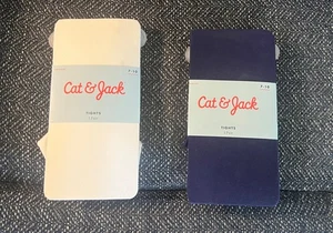 Cat & Jack Strumpfhosen mit Fuß 2 Paar Mädchen Größe 7-10 weiß, marine - Bild 1 von 2